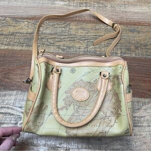 Allan Edward world map vintage hand bag with adjustable strap